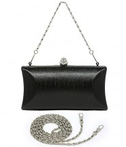 Evening Bag - Shimmery Silk w/ Rhinestones Accent Closure Knob - Black - BG-1120SL-BK